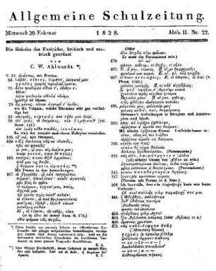 Die Hekable des Euripides, kritisch und metrisch geordnet von C. W. Ahlwardt