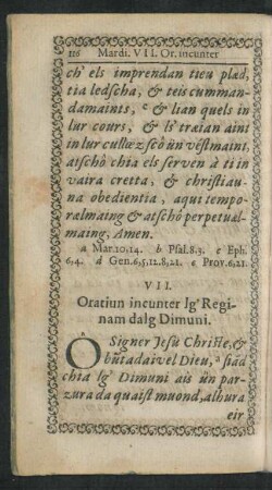 VII. Oratiun incunter lg' Reginam dalg Dimuni.