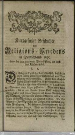 Kurzgefaßte Geschichte des Religions-Friedens in Deutschland 1555