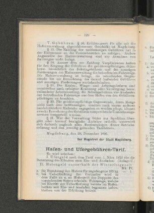 Hafen- und Ufergebühren-Tarif.