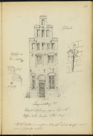 Wohnhaus Langer Lohberg 40, Lübeck: Ansicht, Details (aus: Skizzen- und Fotoalbum 1)