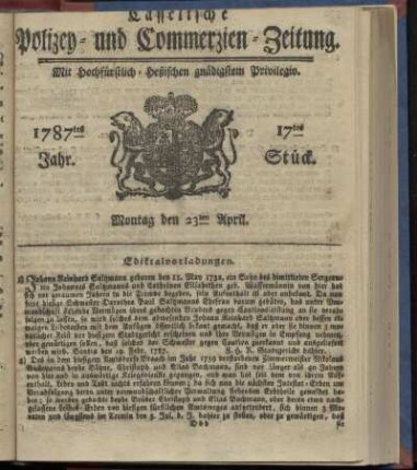 17tes Stueck, Montag den 23ten April. 1787