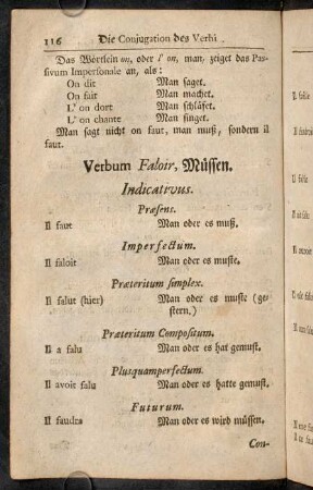 116-126, Die Conjugation des Verbi Faloir, Müssen.; Die Conjugation des Verbi Y avoir, Seyn.