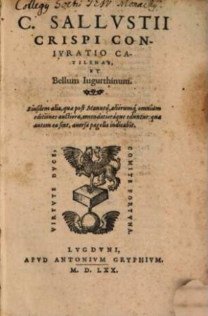 C. Sallvstii Crispi Conivratio Catilinae, Et Bellum Iugurthinum