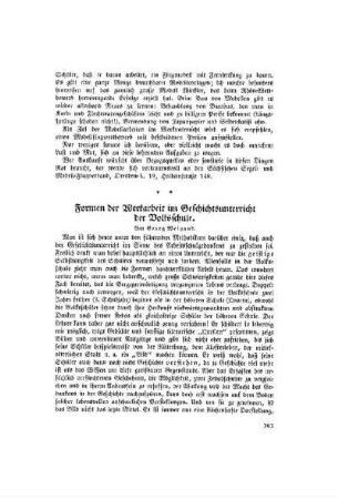 Formen der Werkarbeit im Geschichtsunterricht der Volksschule