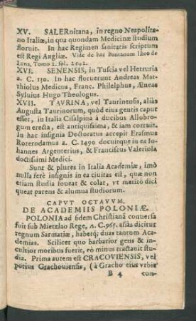 Caput Octavum. De Academiis Poloniae.