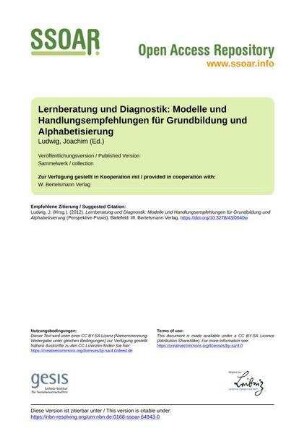 Lernberatung und Diagnostik: Modelle und Handlungsempfehlungen für Grundbildung und Alphabetisierung