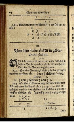 III. Von dem Subtrahiren in gebrochenen Zahlen.
