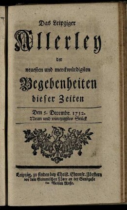 Den 5. Decembr. 1752. Neun und viertzigstes Stück.