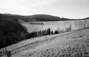 Schwarzenbach-Talsperre: See der Schwarzenbach-Talsperre, Talsperre, Gesamtansicht von Nordost