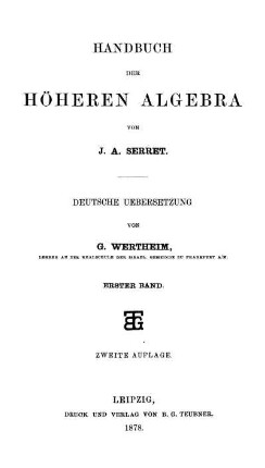 Bd. 1: Cours d'algèbre supérieure <dt.>