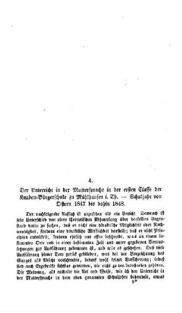 Der Unterricht in der Muttersprache in der ersten Classe der Knaben-Bürgerschule zu Mühlhausen i.Th. - Schuljahr von Ostern 1847 bis dahin 1848 : Berichte