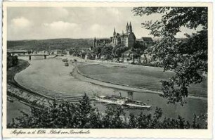 Meißen. Blick von Proschwitz - Elbe mit Dampfer