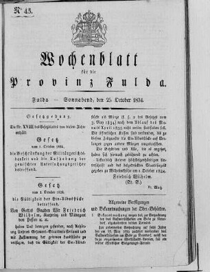 Nr. 43, Ausgabe vom 25. Oktober 1834