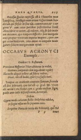 Occasus Acronyci Exempla.