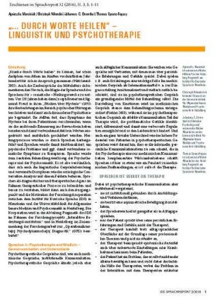 "... durch Worte heilen" - Linguistik und Psychotherapie