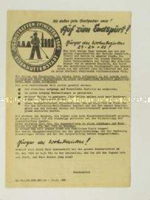 Hektografiertes Propagandaflugblatt zum Pfingstreffen der Eisenhüttenstädter Jugend