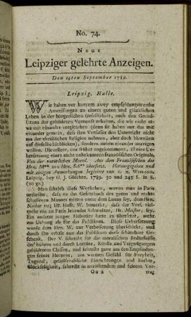 No. 74. Den 14ten September 1789.