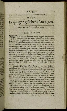 No. 74. Den 14ten September 1789.