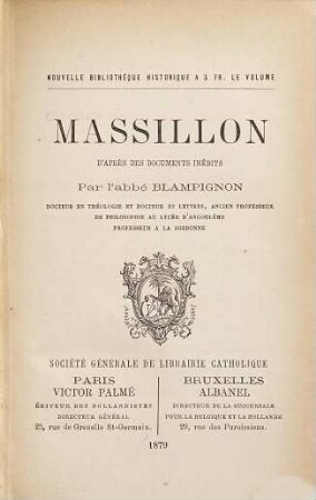 Massillon d'après des documents inédits