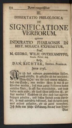 III. Dissertatio Philologica De Significatione Verborum, Quibus Induratio Pharaonis In Hist. Mosaica Exprimitur.