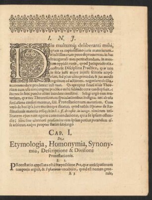 Cap. I. De Etymologia,Homonymia, Synonymia, Descriptione & Divisione Protestationis.