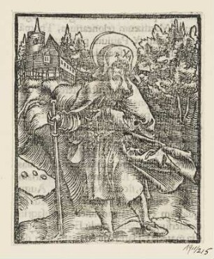 Heiliger Jakobus als Pilger, aus: Johann Eck, "Quintae partis Iohan Eckii in Lutherum et alios", Augsburg 1534, S. 158 verso