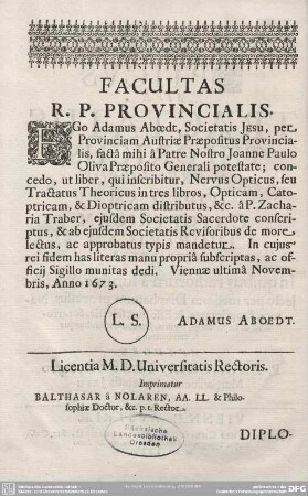 FACULTAS R. P. PROVINCIALIS.