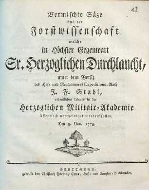 Vermischte Säze aus der Forstwissenschaft