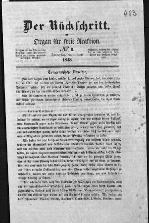 Der Rückschritt. Organ für freie Reaktion. N[umer]o 9. (Sammlung Friedlaender)
