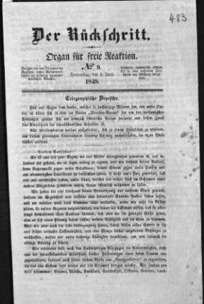 Der Rückschritt. Organ für freie Reaktion. N[umer]o 9. (Sammlung Friedlaender)