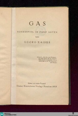 Gas : Schauspiel in fünf Akten