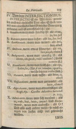 IV. Von den Interjectionibus.