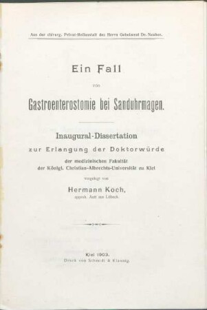 Ein Fall von Gastroenterostomie bei Sanduhrmagen