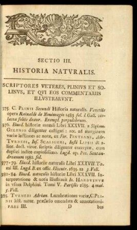 Sectio III. Historia Naturalis