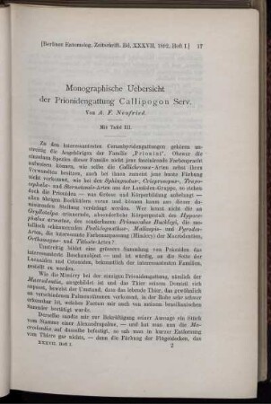 Monographische Uebersicht der Prionidengattung Callipogon Serv.