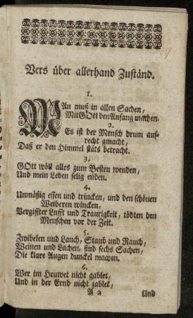 Vers über allerhand Zuständ