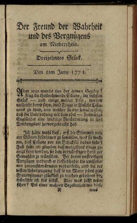 Dreizehntes Stück. Den 5ten Juny 1773.