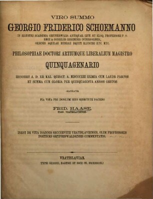 De vita Ioannis Seccervitii Vratislaviensis : olim professoris poetices Gryphiswaldensis commentatio