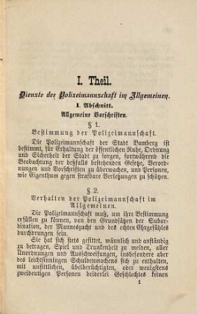 Dienstes-Instruktion für die Polizei-Mannschaft des Stadtmagistrates Bamberg