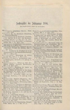 Sachregister des Jahrgang 1886