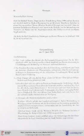 Gesamtsitzung am 17. Juni 2000
