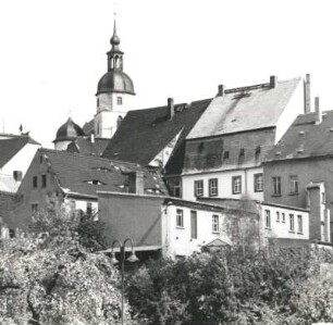 Colditz. Markt. Rückfront mit Turm der Stadtkirche St. Egidien (1. H. 15. Jh. begonnen, Turm 16. Jh.)