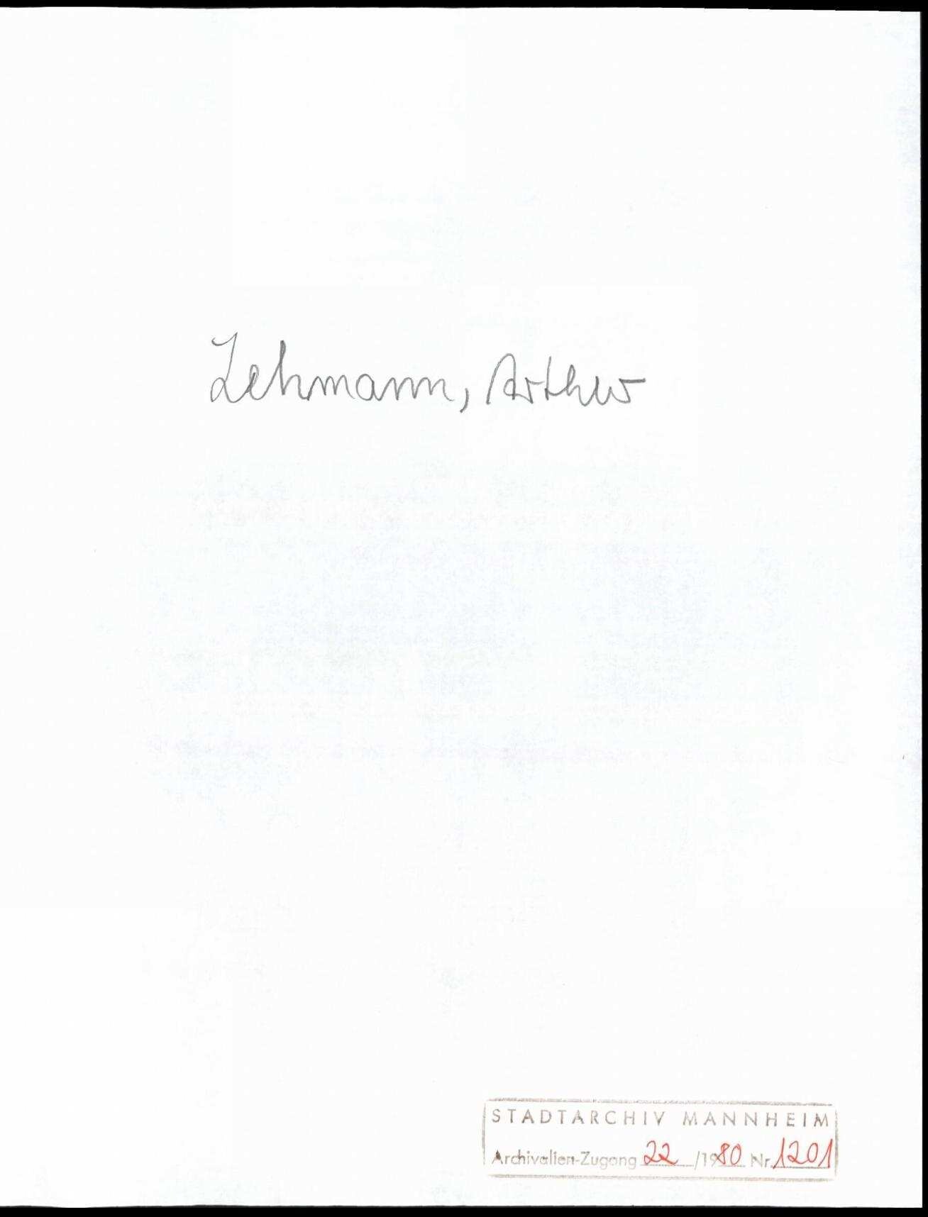 Lehmann, Arthur, Mannheim, an Wichert | Digitalisierung: MARCHIVUM Mannheim