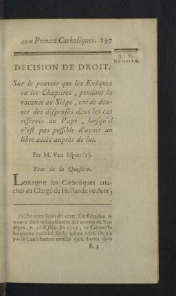 [XIV. Memoire.] Decision de droit