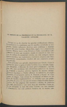 El origen de la propiedad en la Sociología de Don Valentín Letelier