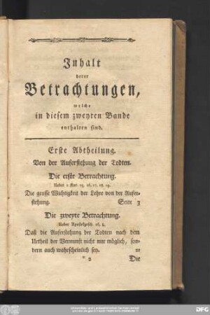 Inhalt derer Betrachtungen, welche in diesem zweyten Bande enthalten sind.
