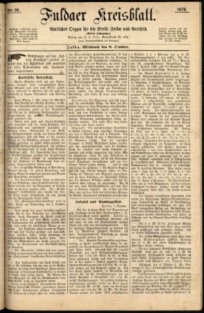 Erste Ausgabe vom Mittwoch, den 08. Oktober 1879.
