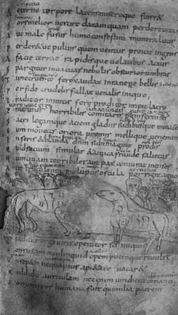 Sedulius-Handschrift — Darstellung des Judaskuss (Lamm und Wolf), Folio 33