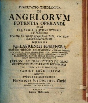 Diss. theol. de angelorum potentia operandi